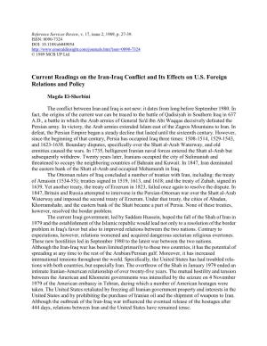 Current Readings on the Iran-Iraq Conflict and Its Effects on U.S. Foreign Relations and Policy