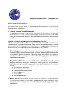 Aylesbury Community Board- 17Th November 2020