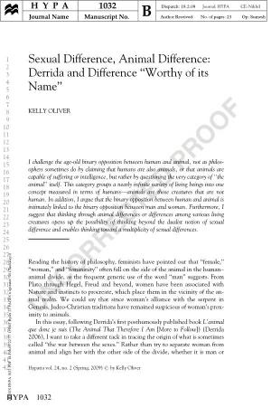 Sexual Difference, Animal Difference: Derrida and Difference
