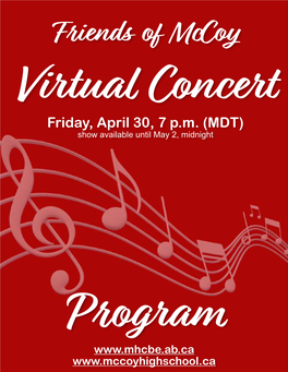 Friends of Mccoy Virtual Concert Friday, April 30, 7 P.M