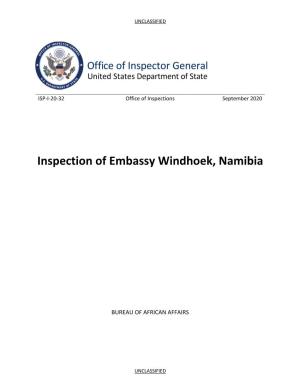 Inspection of Embassy Windhoek, Namibia; ISP-I-20-32