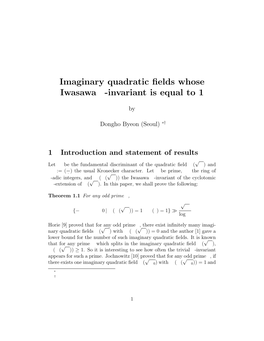 Imaginary Quadratic Fields Whose Iwasawa Λ-Invariant Is Equal to 1