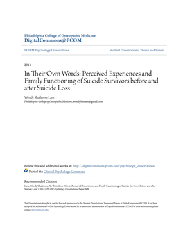 Perceived Experiences and Family Functioning of Suicide Survivors