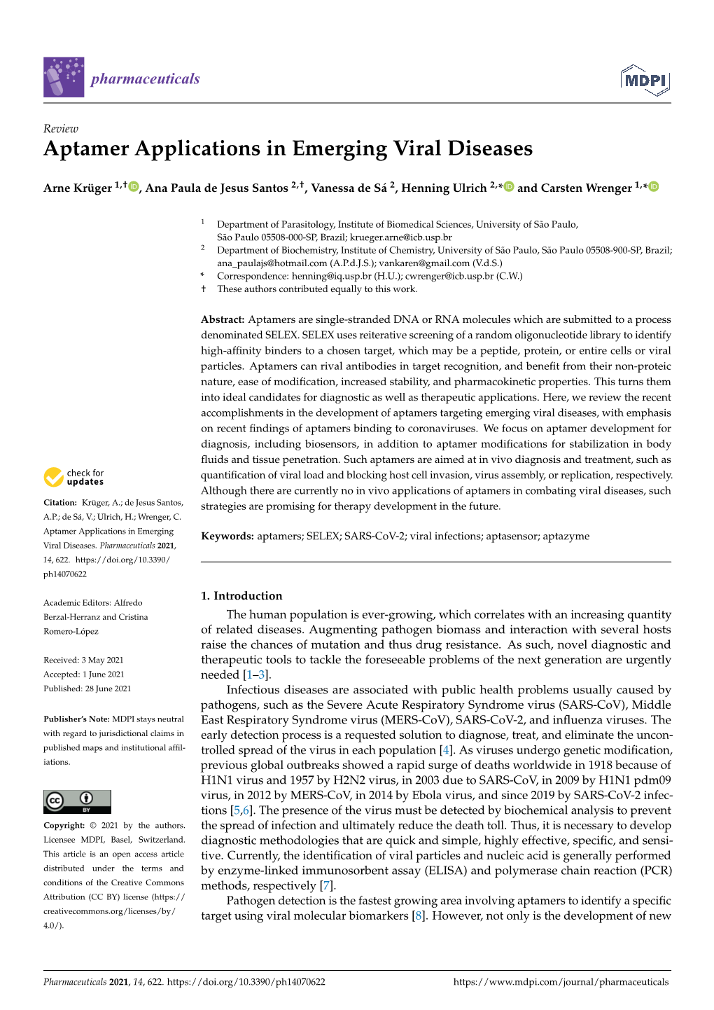 Aptamer Applications in Emerging Viral Diseases