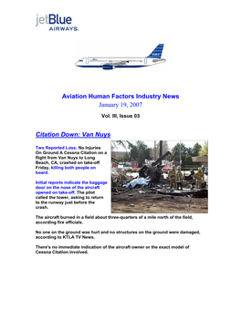 Aviation Human Factors Industry News January 19, 2007