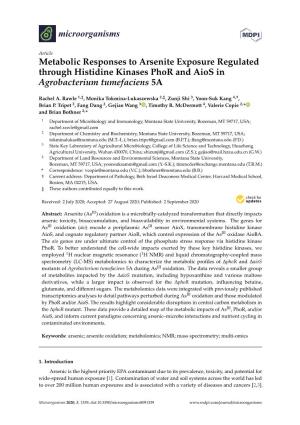 Metabolic Responses to Arsenite Exposure Regulated Through Histidine Kinases Phor and Aios in Agrobacterium Tumefaciens 5A
