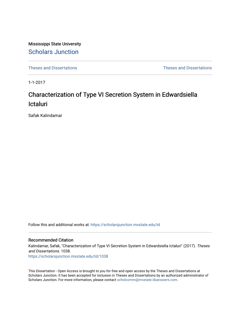 Characterization of Type VI Secretion System in Edwardsiella Ictaluri