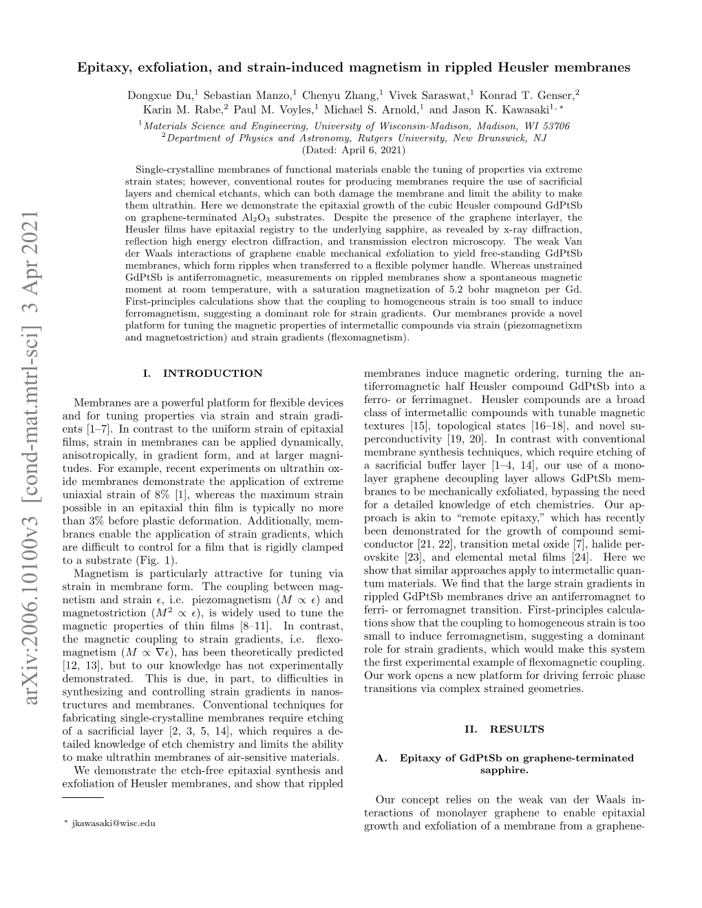 Epitaxy, Exfoliation, and Strain-Induced Magnetism in Rippled Heusler Membranes