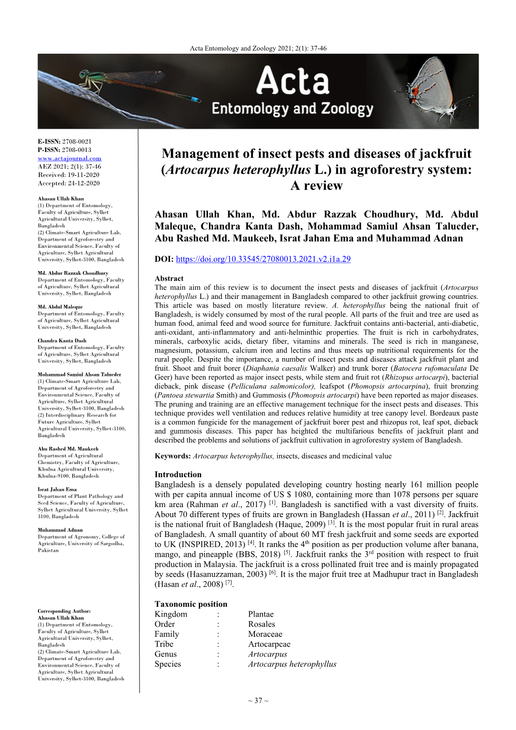 Management of Insect Pests and Diseases of Jackfruit (Artocarpus