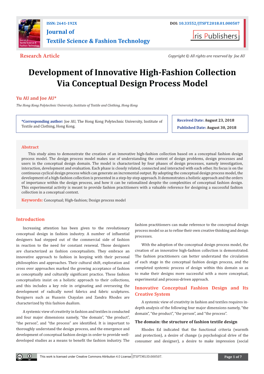 Development of Innovative High-Fashion Collection Via Conceptual Design Process Model