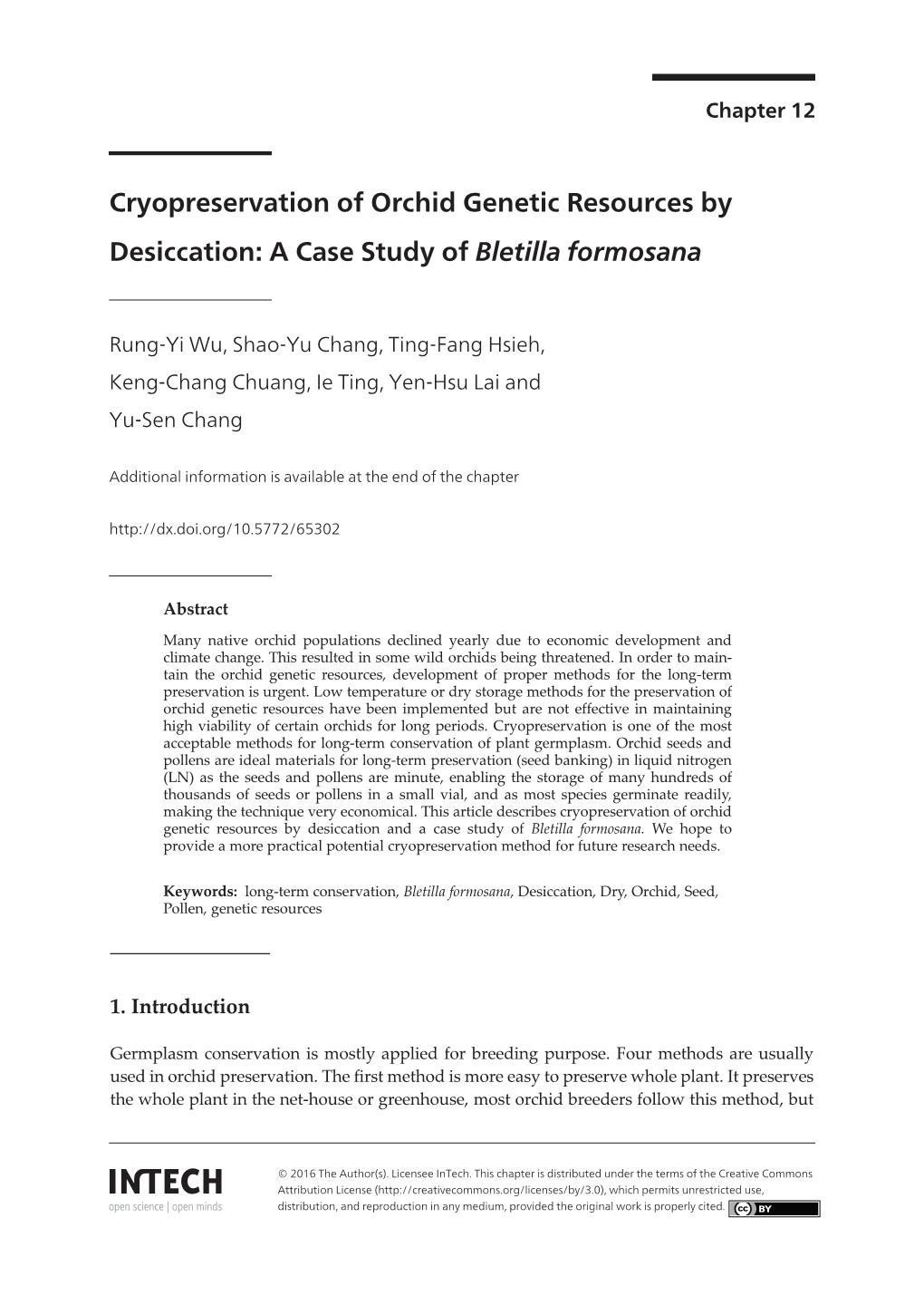 Cryopreservation of Orchid Genetic Resources by Desiccation: a Case Study of Bletilla Formosana 203