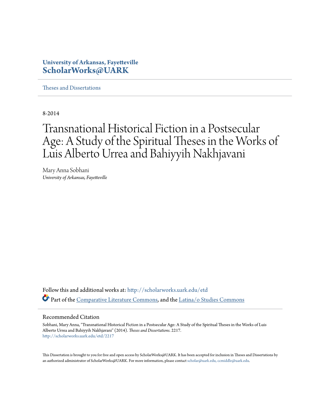 Transnational Historical Fiction in a Postsecular Age: a Study of The