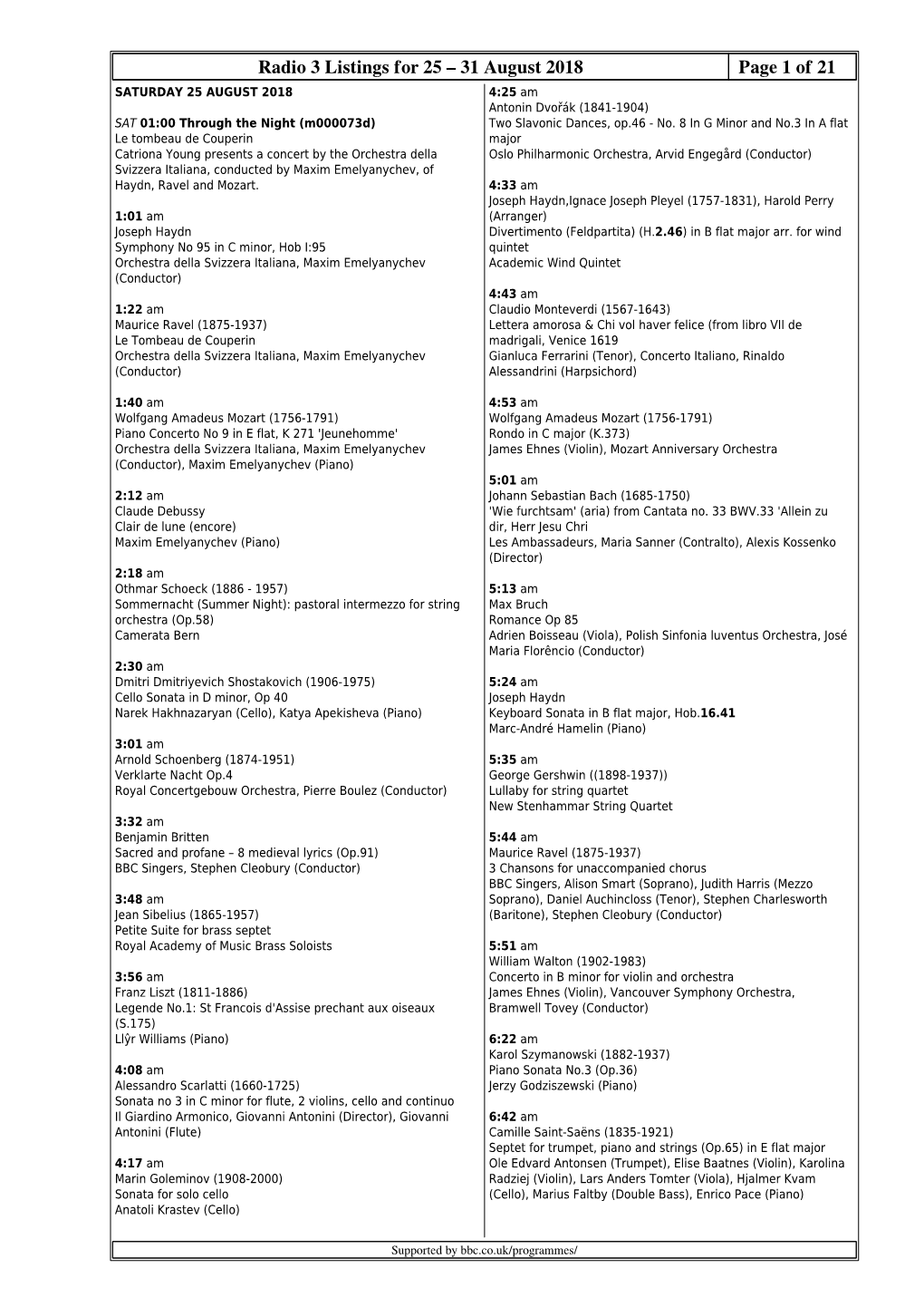 Radio 3 Listings for 25 – 31 August 2018 Page 1