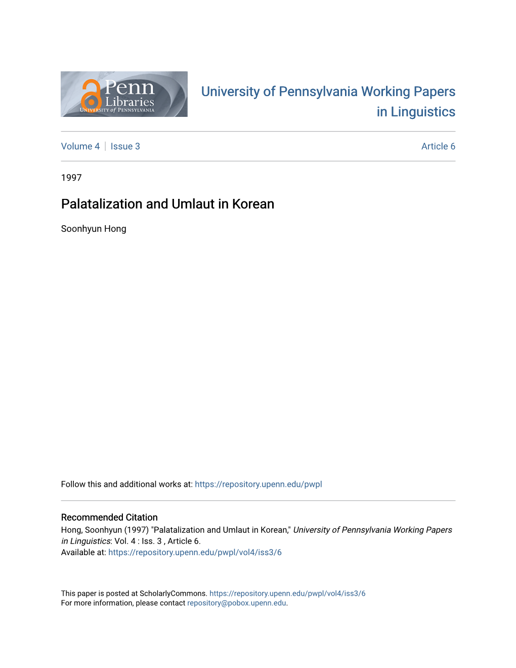 Palatalization and Umlaut in Korean