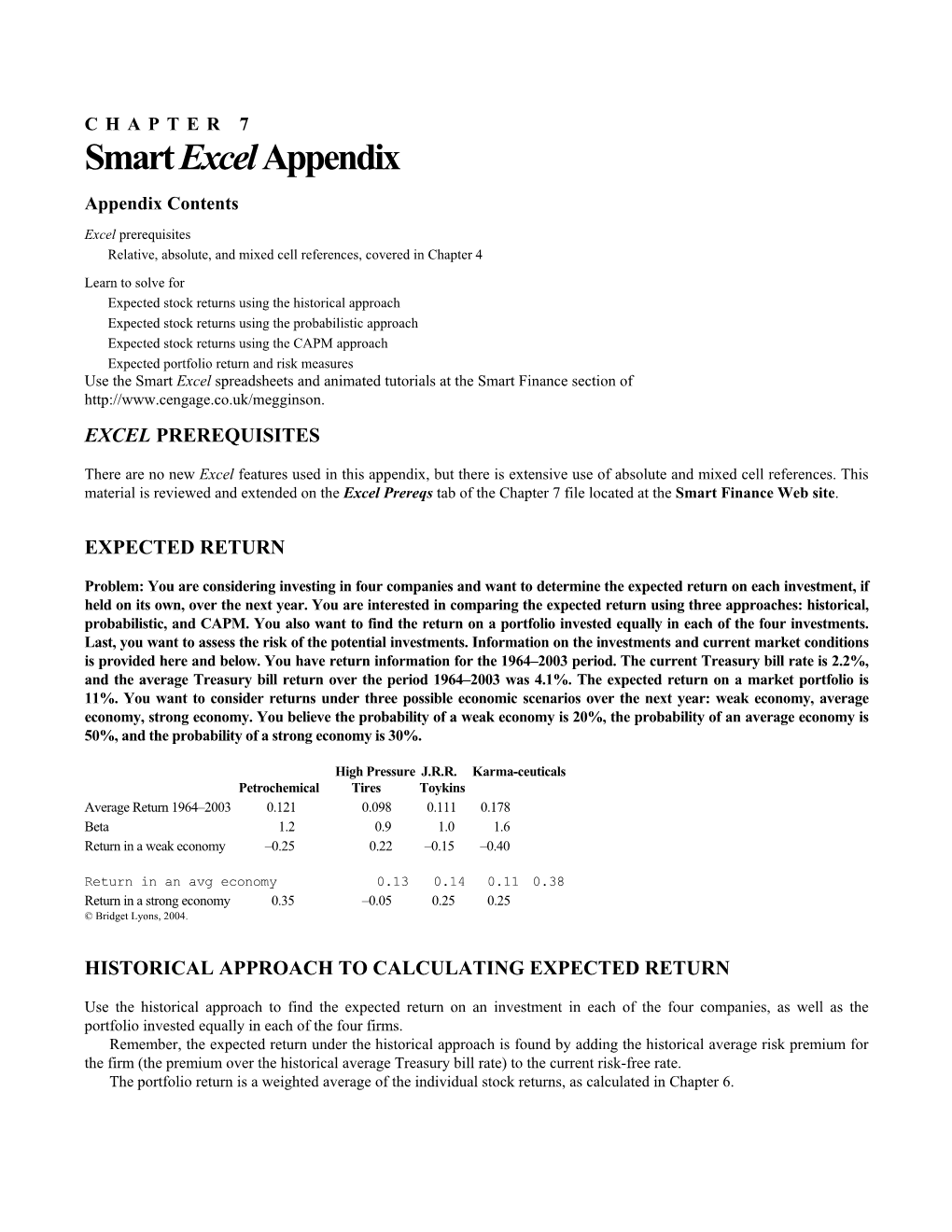 CHAPTER 7 Smart Excel Appendix Appendix Contents