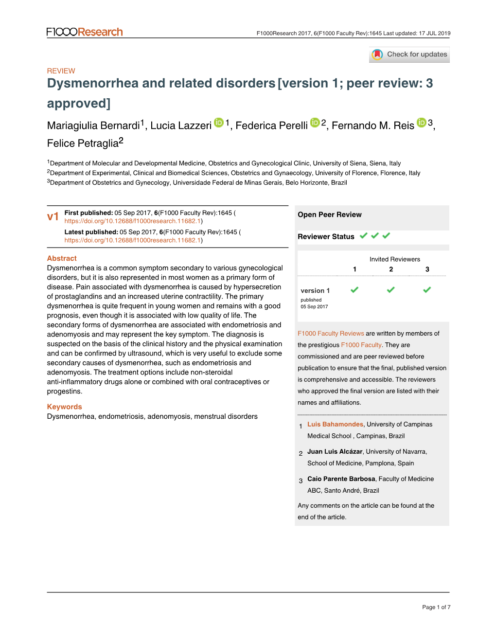 Dysmenorrhea and Related Disorders[Version 1; Peer Review: 3