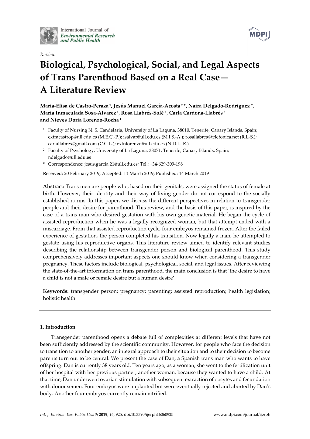 Biological, Psychological, Social, and Legal Aspects of Trans Parenthood Based on a Real Case— a Literature Review