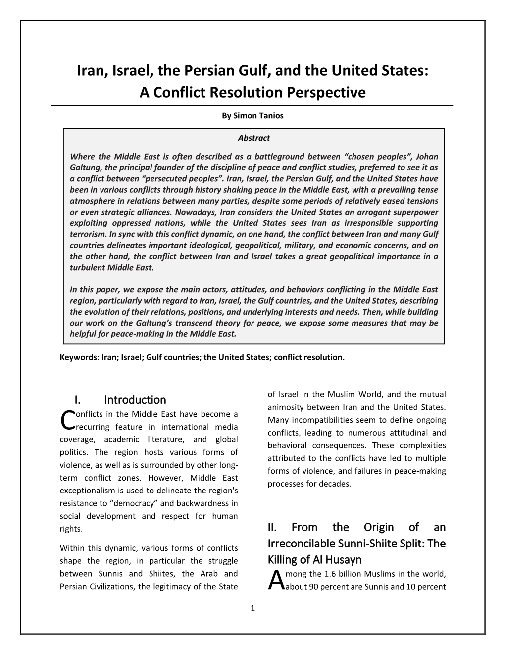 Iran, Israel, the Persian Gulf, and the United States: a Conflict Resolution Perspective