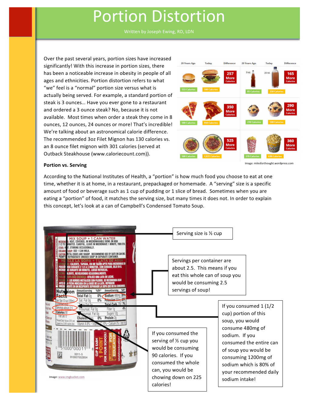 Portion Distortion Written by Joseph Ewing, RD, LDN