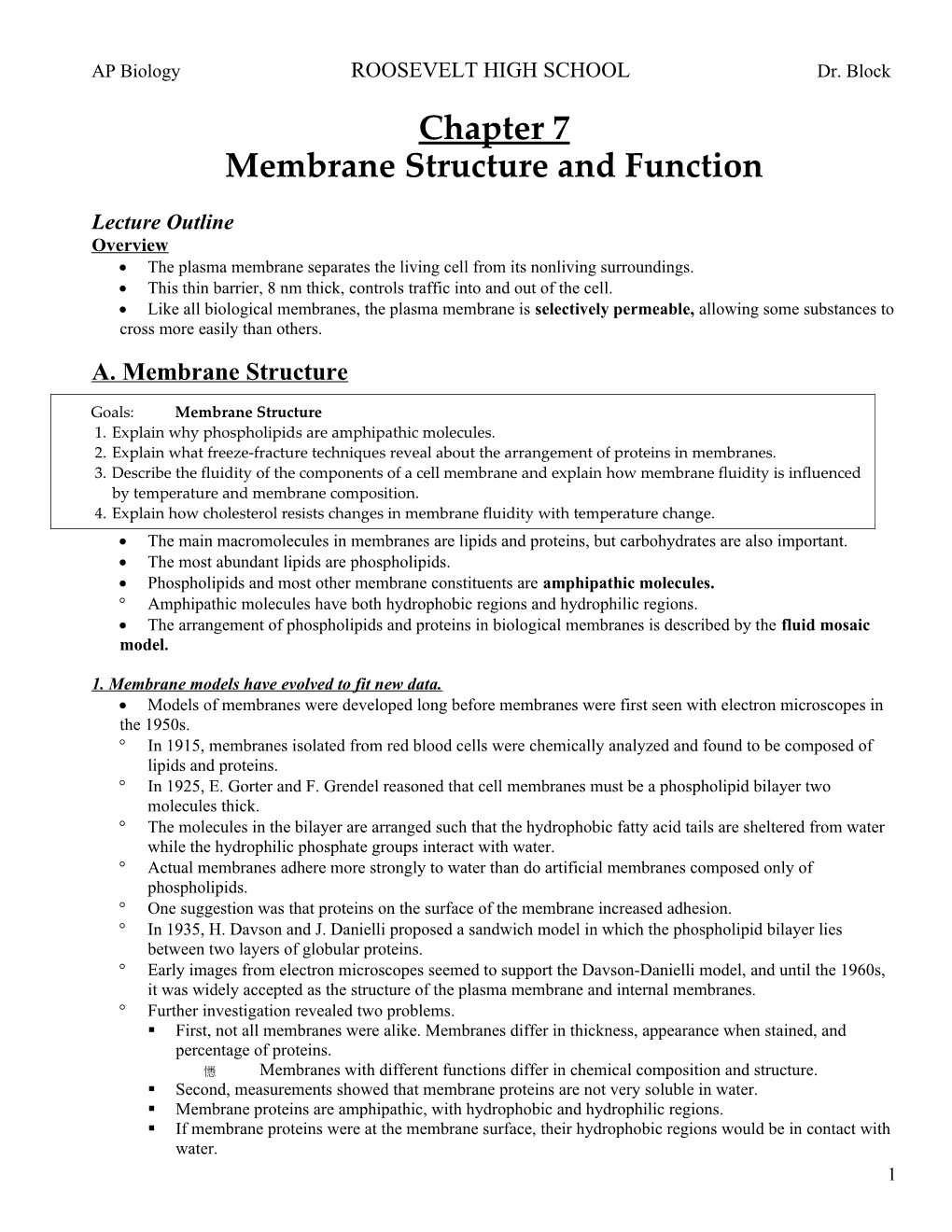 Chapter 8 Membrane Stucture and Function