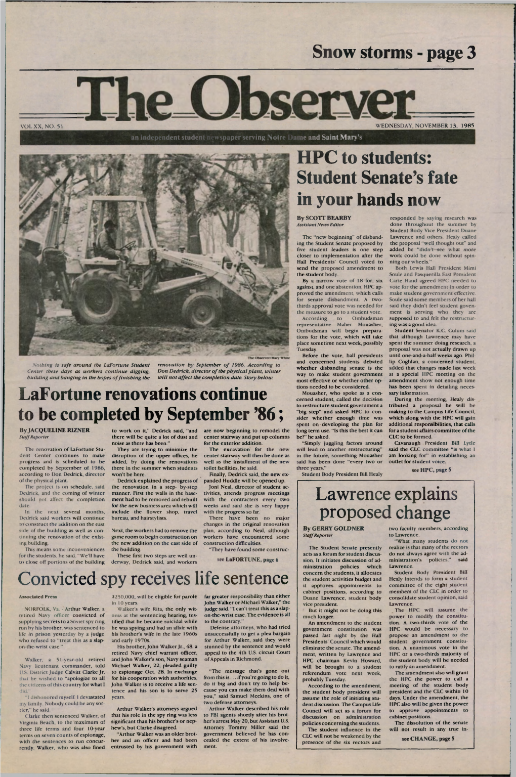 Lafortune Renovations Continue to Be Completed by September '86