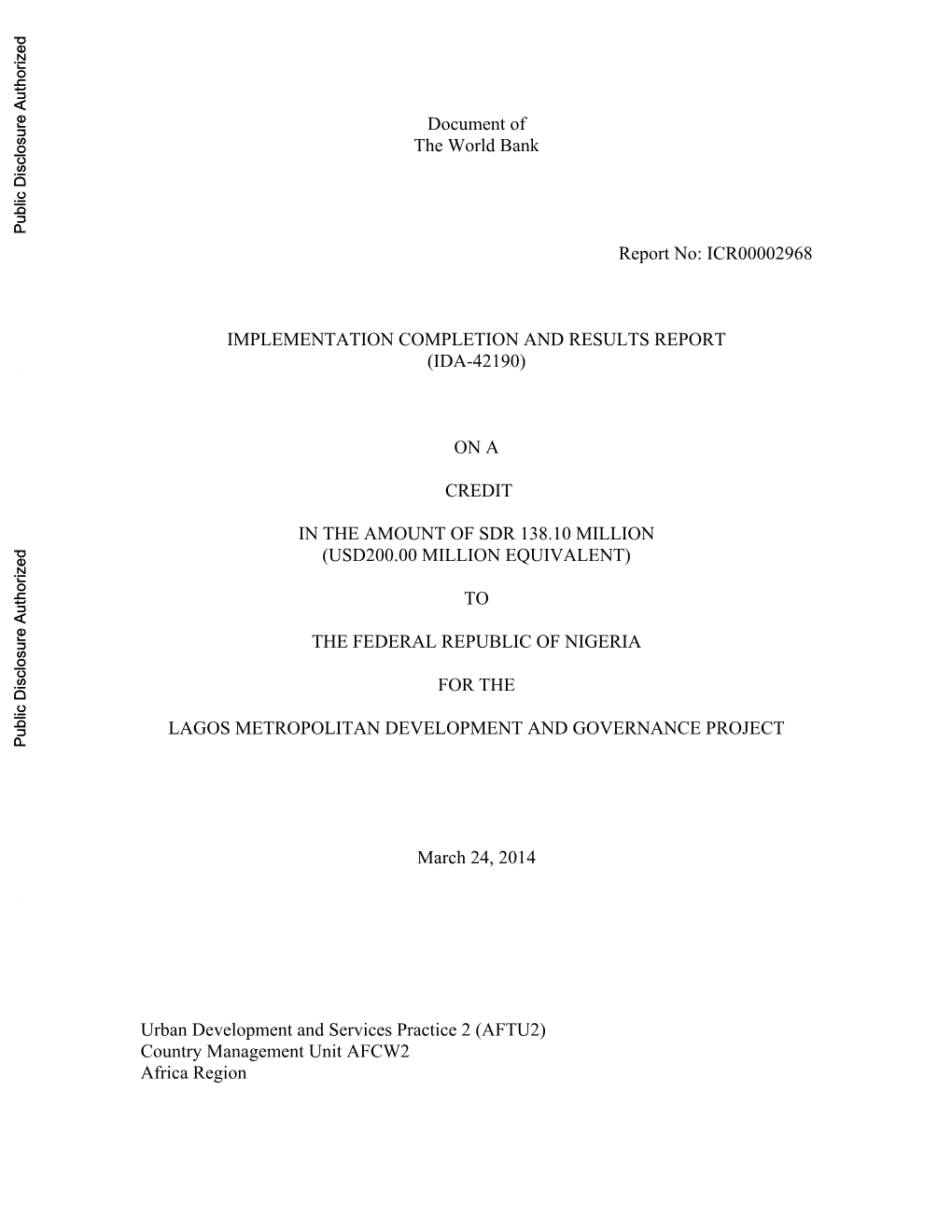 Document of the World Bank