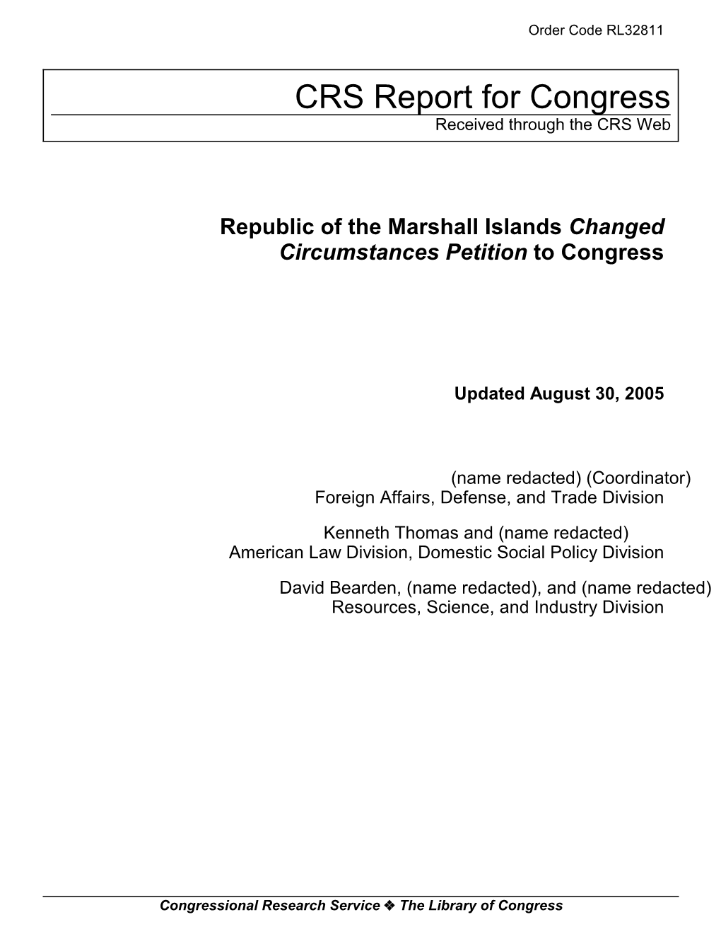 Republic of the Marshall Islands Changed Circumstances Petition to Congress