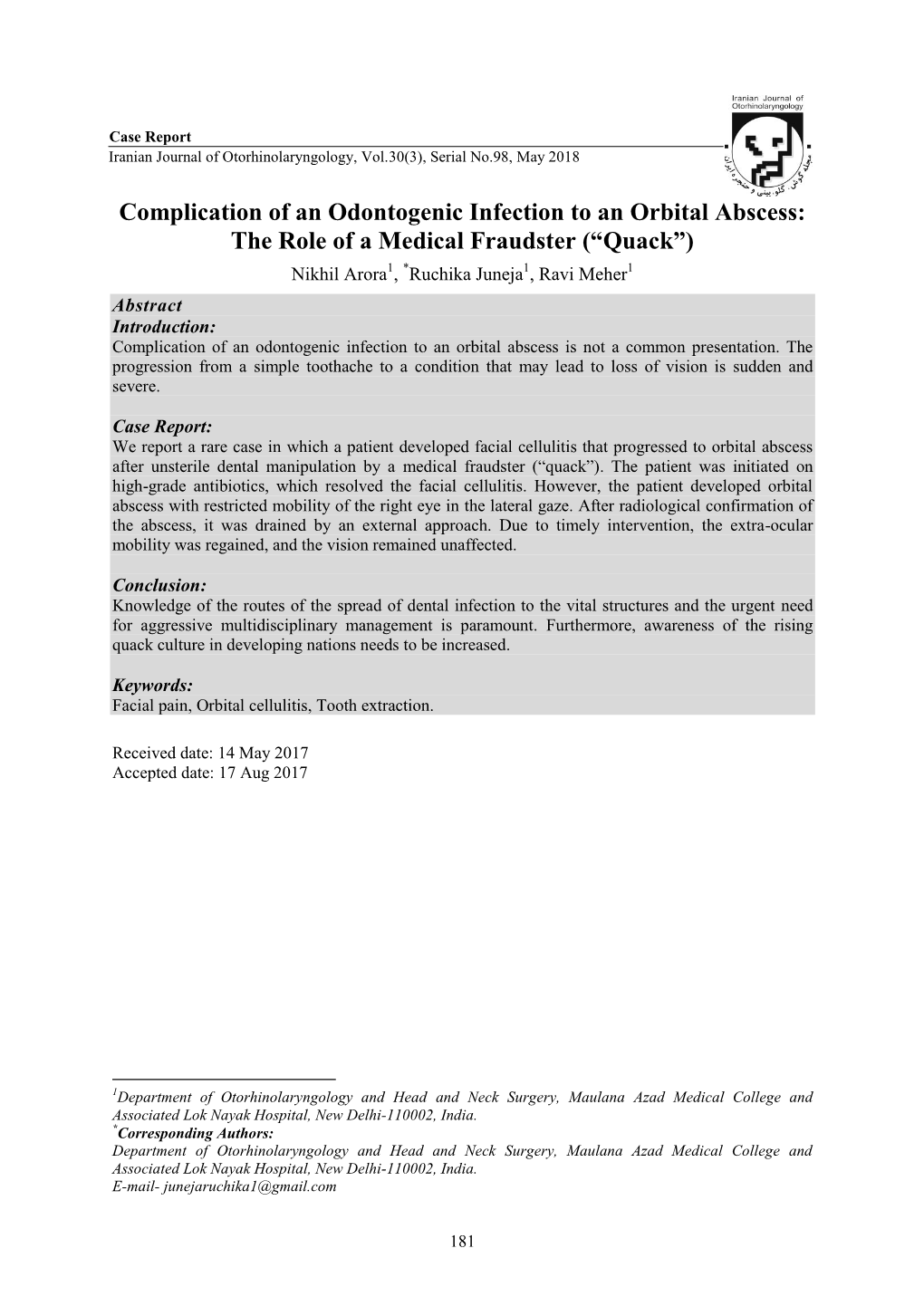 Complication of an Odontogenic Infection to An