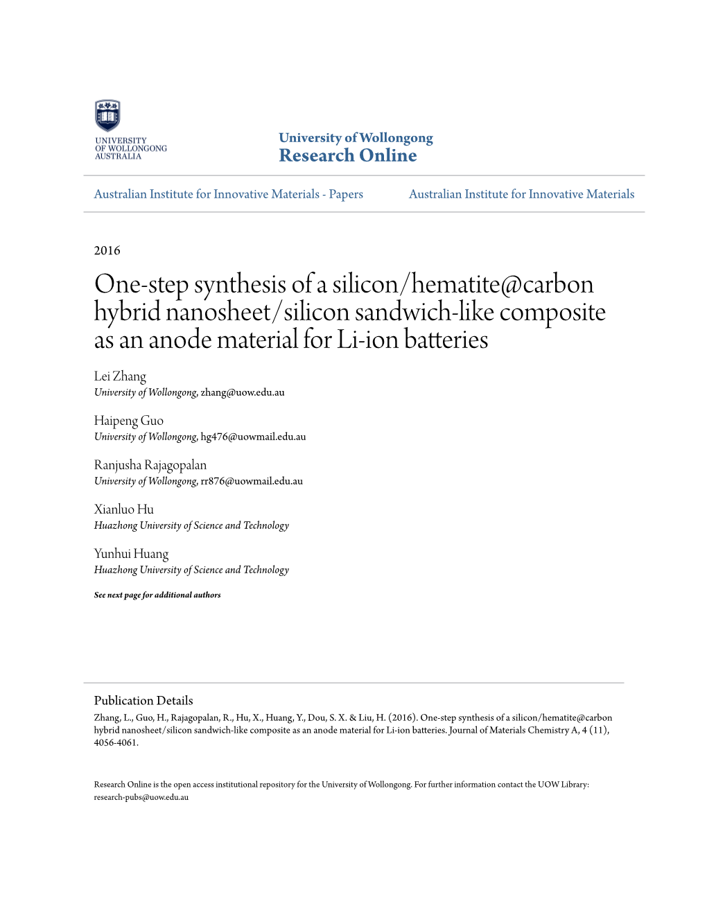 One-Step Synthesis of a Silicon/Hematite