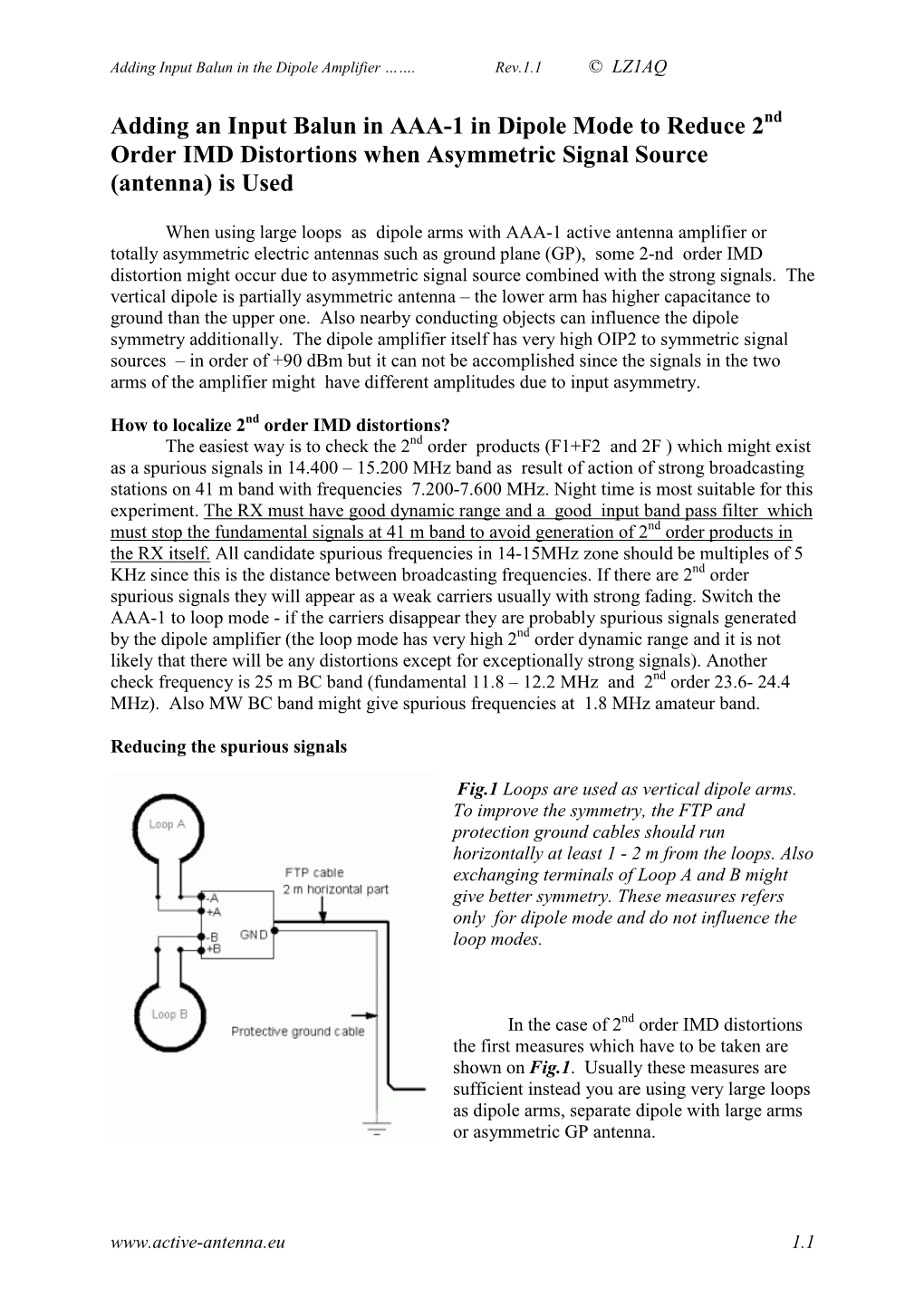 Adding an Input Balun in AAA-1 in Dipole Mode to Reduce 2 Nd Order IMD Distortions When Asymmetric Signal Source (Antenna) Is Used