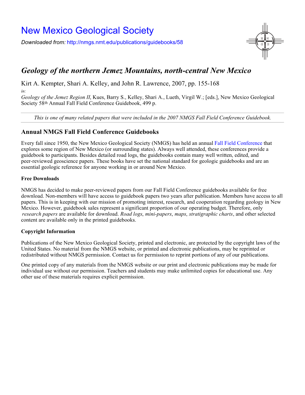 Geology of the Northern Jemez Mountains, North-Central New Mexico Kirt A