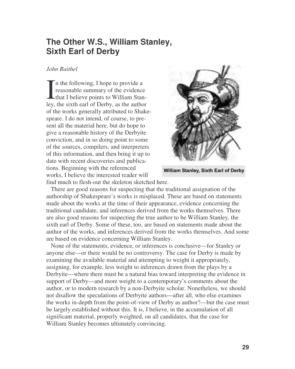 The Other W.S., William Stanley, Sixth Earl of Derby