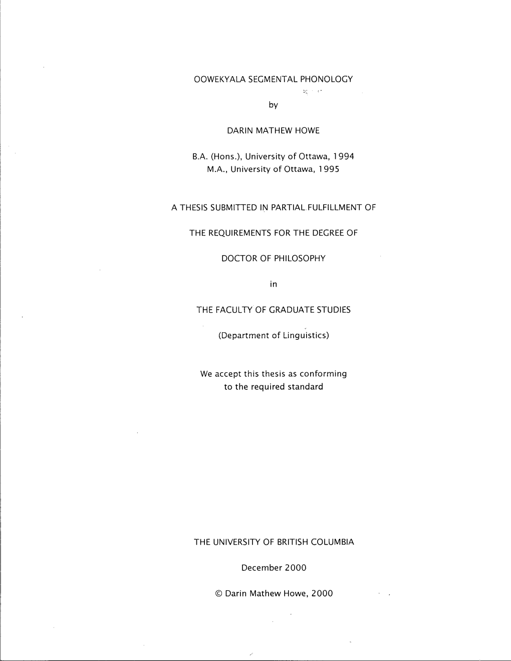 OOWEKYALA SEGMENTAL PHONOLOGY by DARIN MATHEW