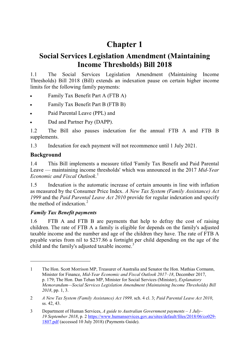 (Maintaining Income Thresholds) Bill 2018