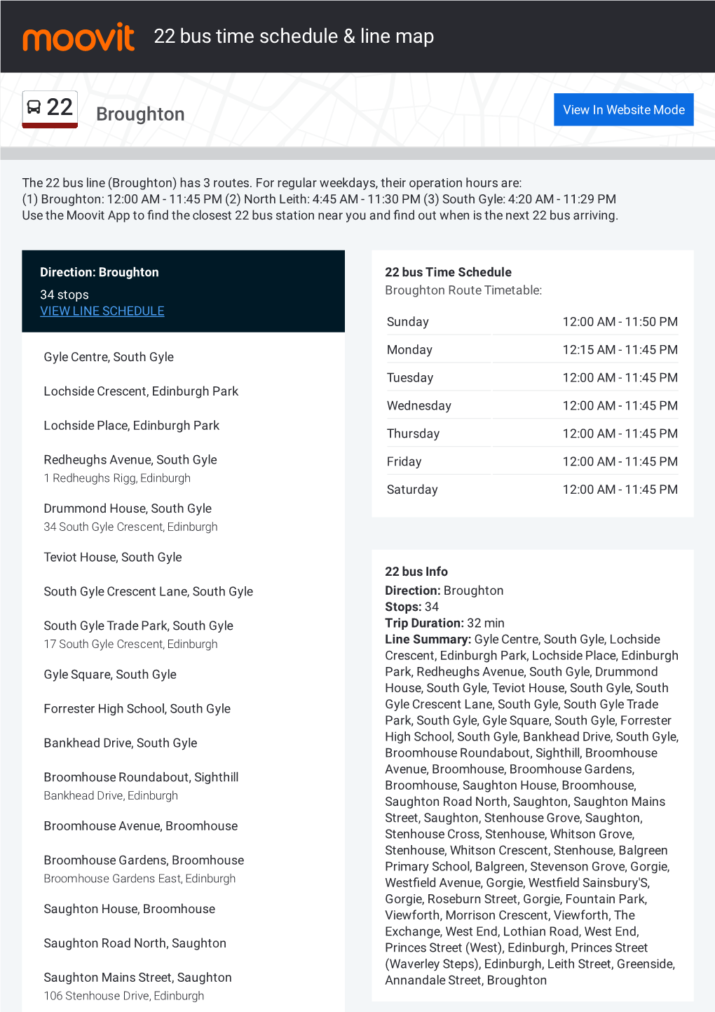 22 Bus Time Schedule & Line Route