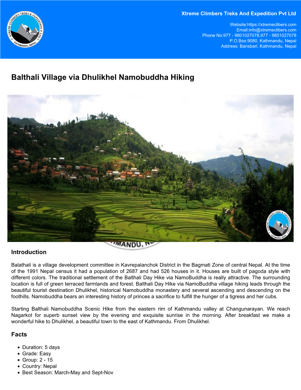 Balthali Village Via Dhulikhel Namobuddha Hiking