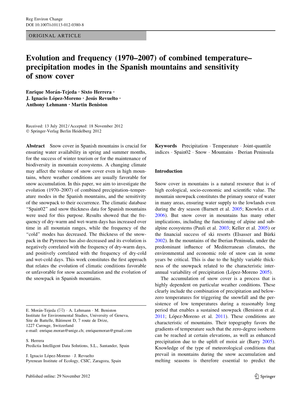 Precipitation Modes in the Spanish Mountains and Sensitivity of Snow Cover