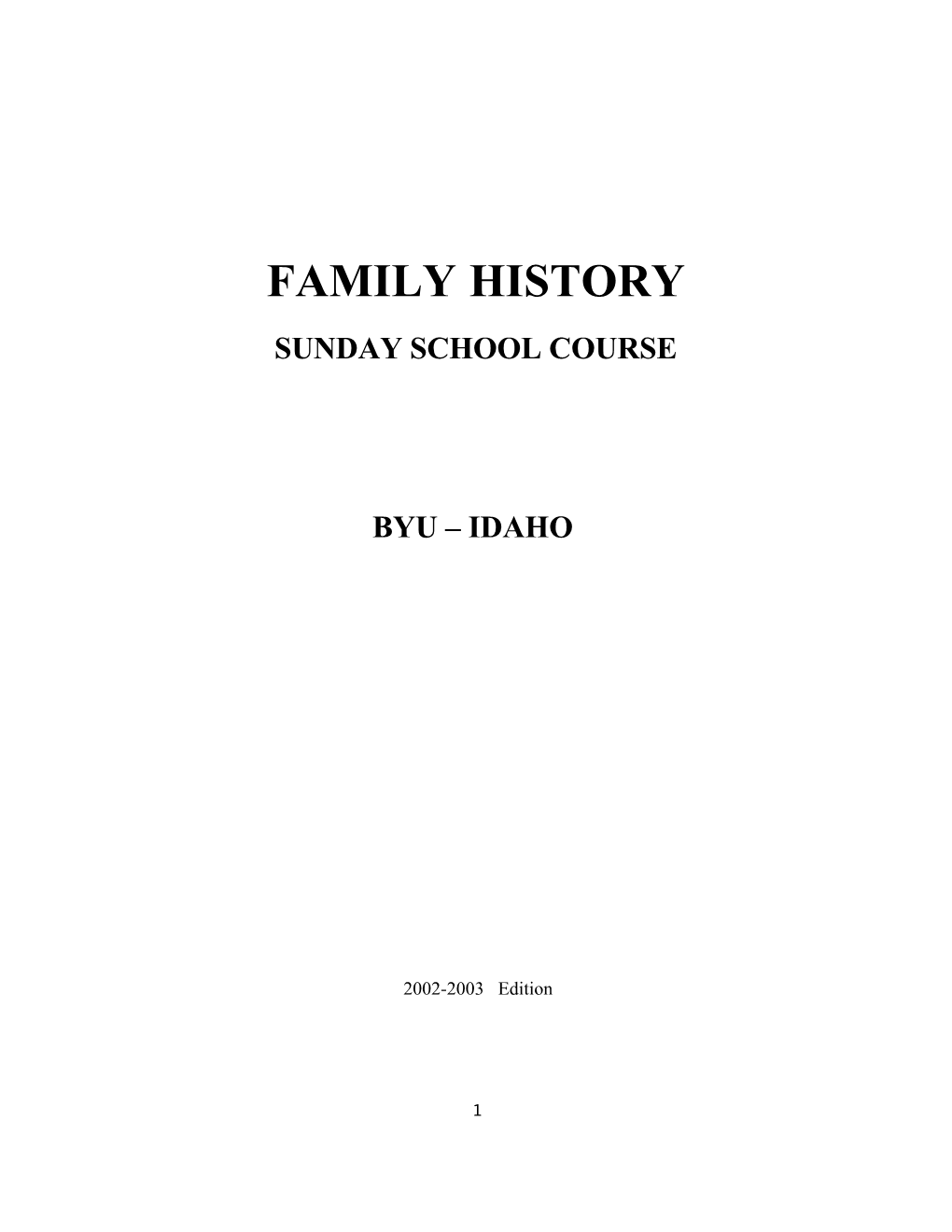 Family History Sunday School Course