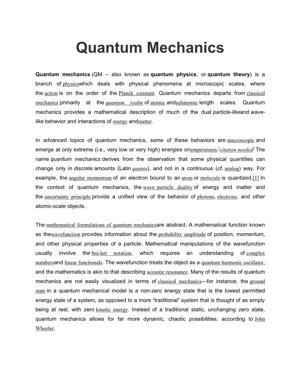 Quantum Mechanics