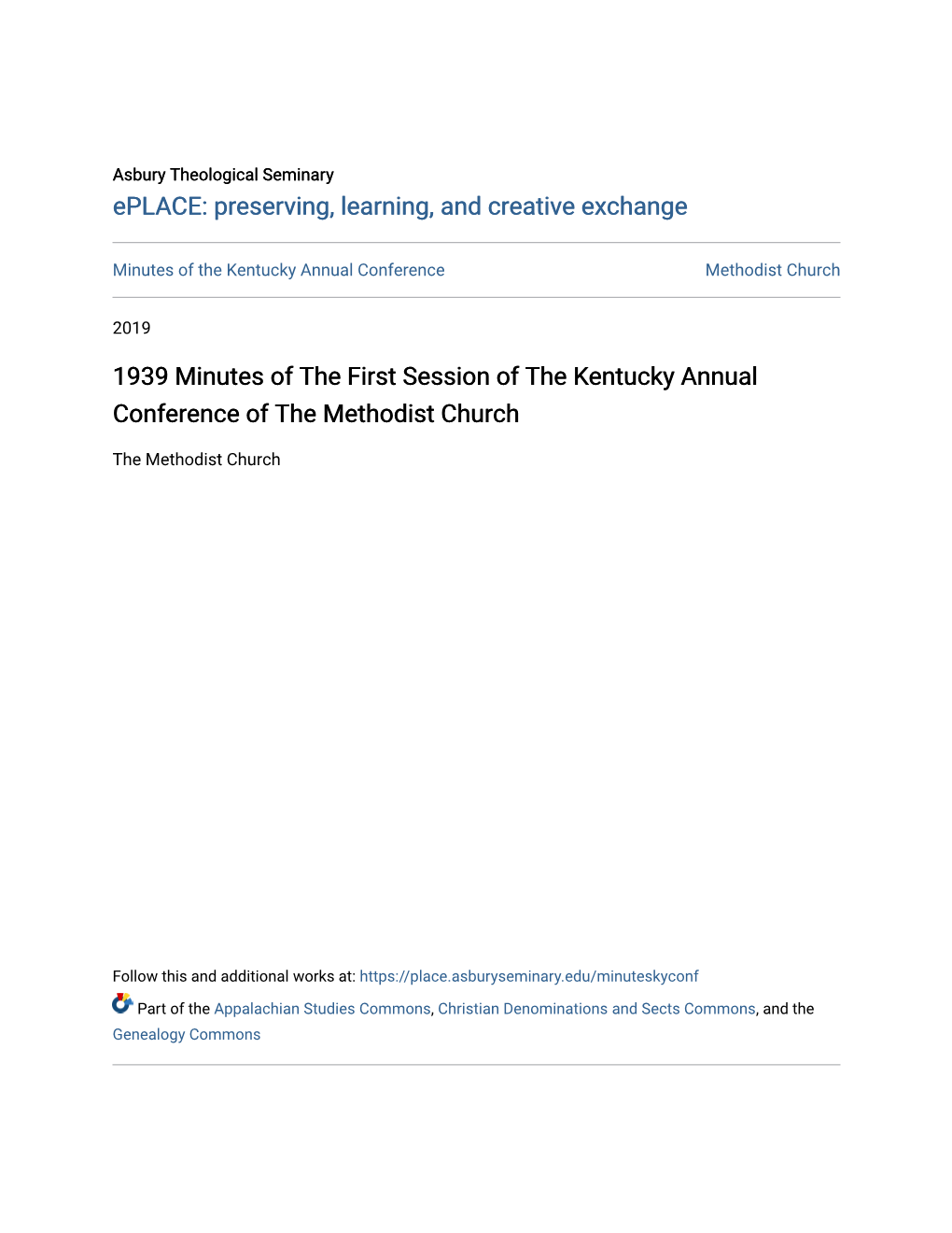 1939 Minutes of the First Session of the Kentucky Annual Conference of the Methodist Church