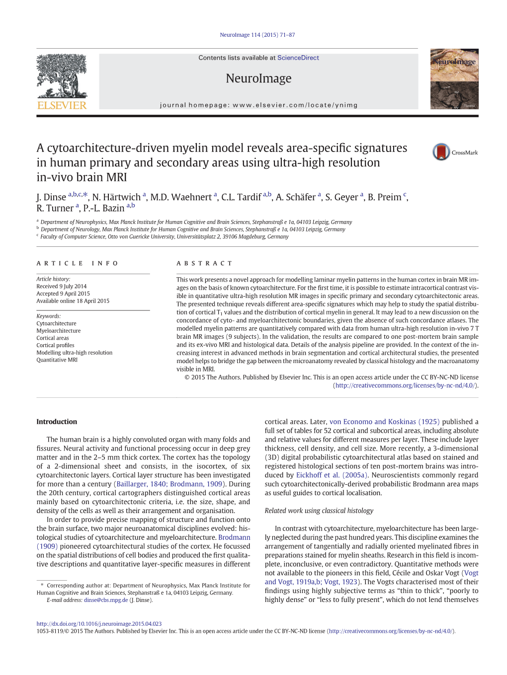 A Cytoarchitecture-Driven Myelin Model Reveals Area-Specific