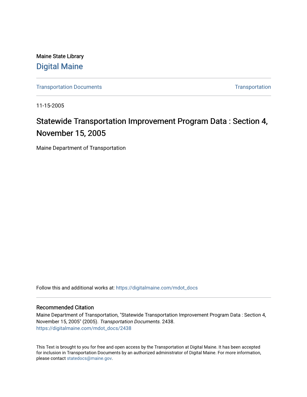 Statewide Transportation Improvement Program Data : Section 4, November 15, 2005