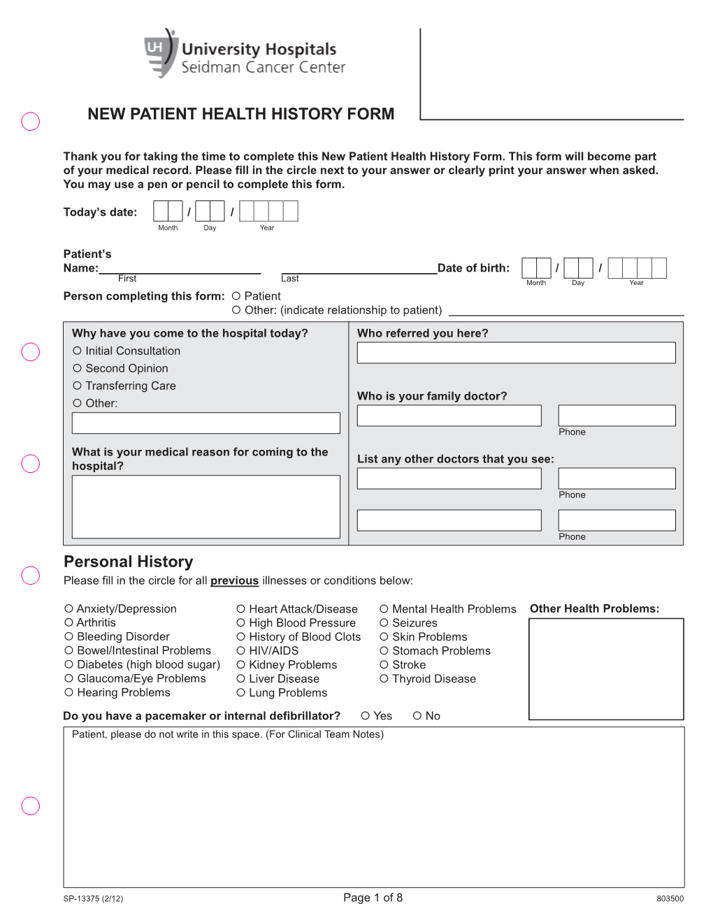 New Patient Health History Form