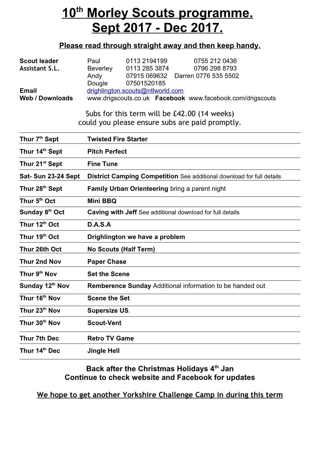 10Th Morley Scouts Programme