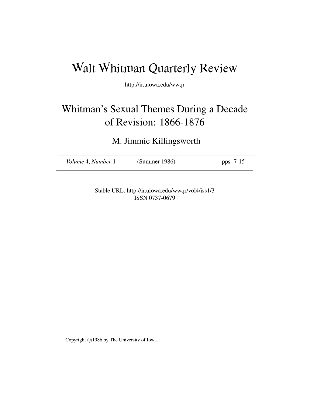 Walt Whitman Quarterly Review