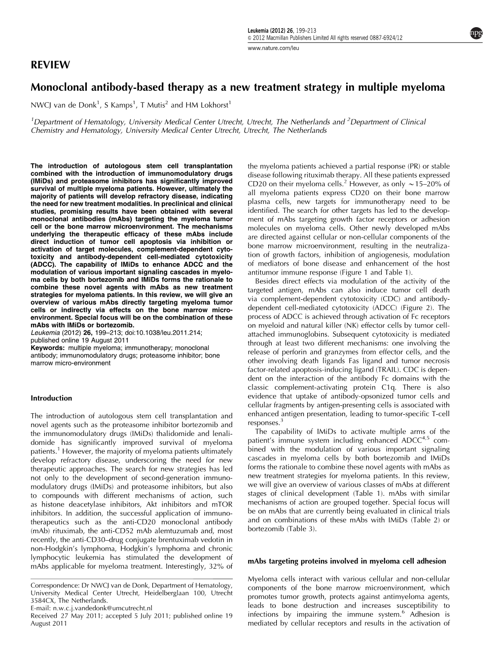 Monoclonal Antibody-Based Therapy As a New Treatment Strategy in Multiple Myeloma