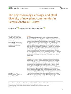 The Phytosociology, Ecology, and Plant Diversity of New Plant Communities in Central Anatolia (Turkey)
