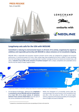 Longchamp Embarks on NEOLINE' Sailing Cargo Ships to Reduce The