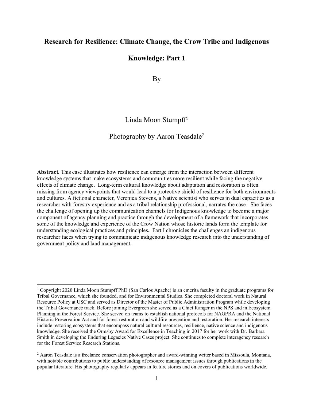 Climate Change, the Crow Tribe and Indigenous Knowledge