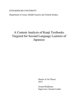 A Content Analysis of Kanji Textbooks Targeted for Second Language Learners of Japanese